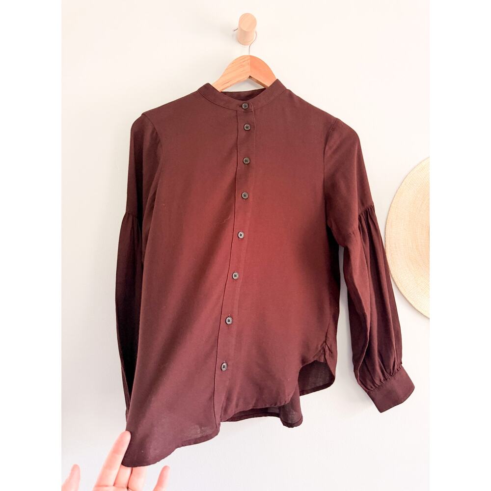 Madewell | NWOT Stand Collar Flannel Button Up Espresso Bean | Sz XXS - Picture 4 of 8